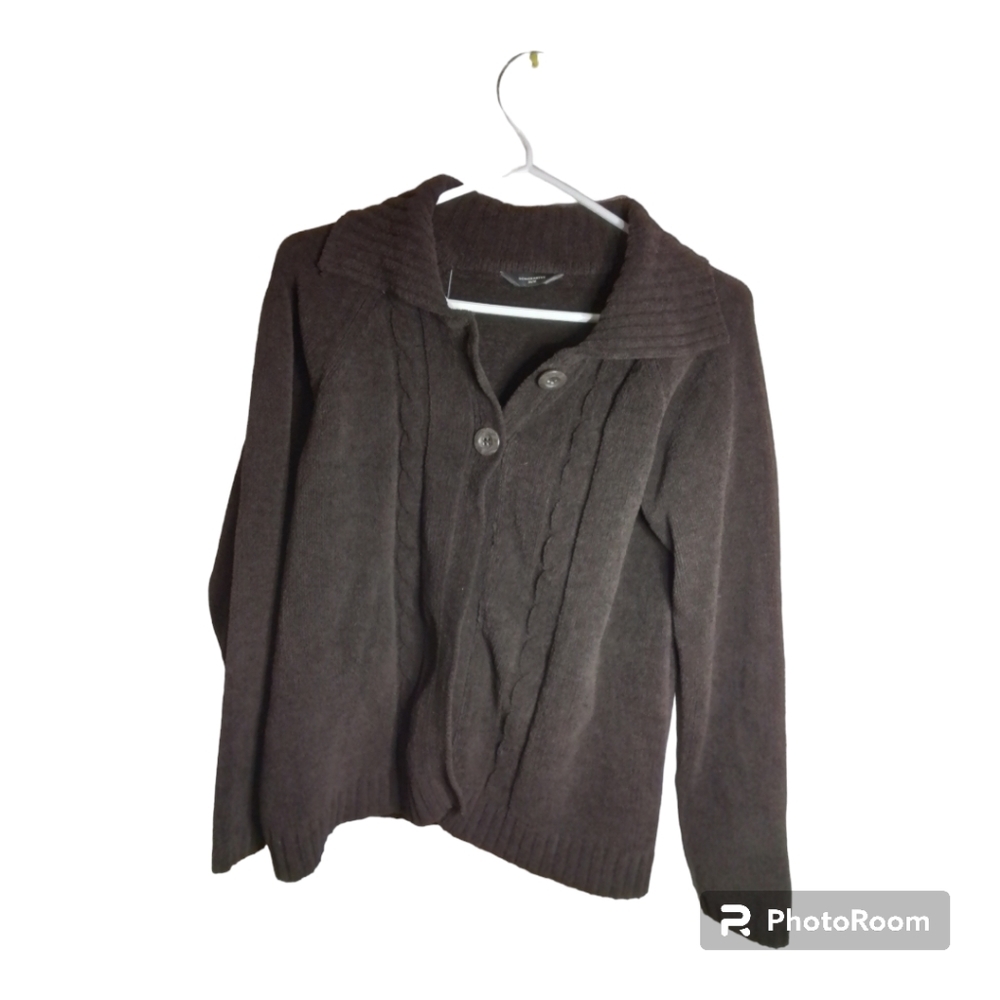 Denver Hayes Women’s Brown Cable Knit Button-Front Cardigan Sweater, Size M